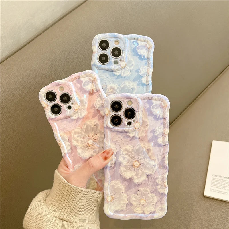 Luxury Laser Flowers Glitter iPhone Case For iPhone 11 12 13 15 16 17 Pro Max Air Plus Fashion Silicone Shockproof Bumper Cover