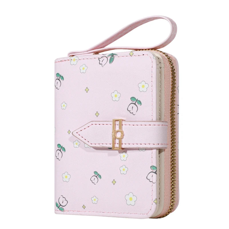 Flower patterned credit card holder for women or men's small card case with zipper hand-held wallet