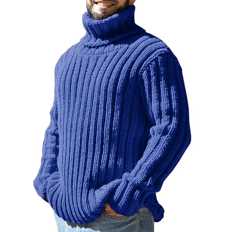 Pullovers Men Sweaters Turtleneck Knitted Tops Full Sleeve Knit Solid Sweater Top Splice Casual Loose Regular Autumn Winter