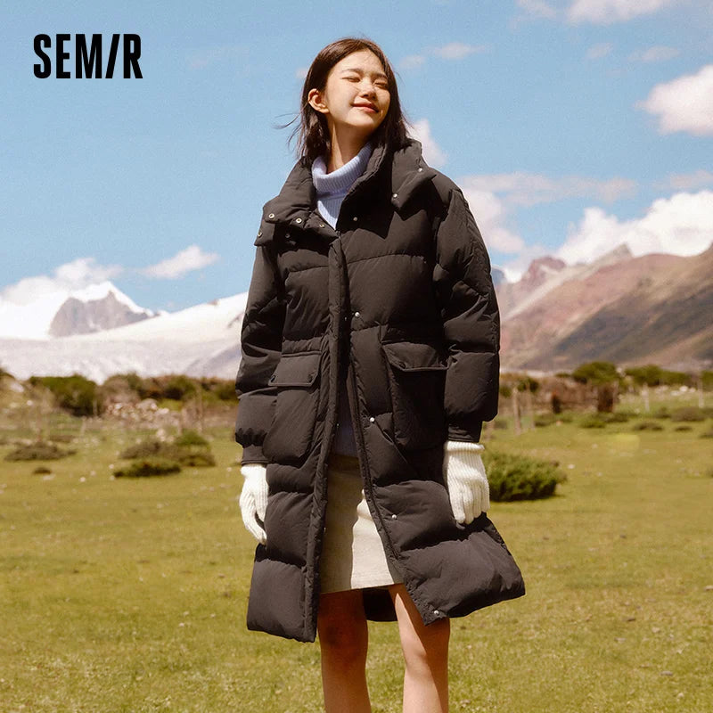 Semir Down Coat Women Long Three-proof Windproof Warm 2025 Winter New Loose Hooded Versatile Jacket