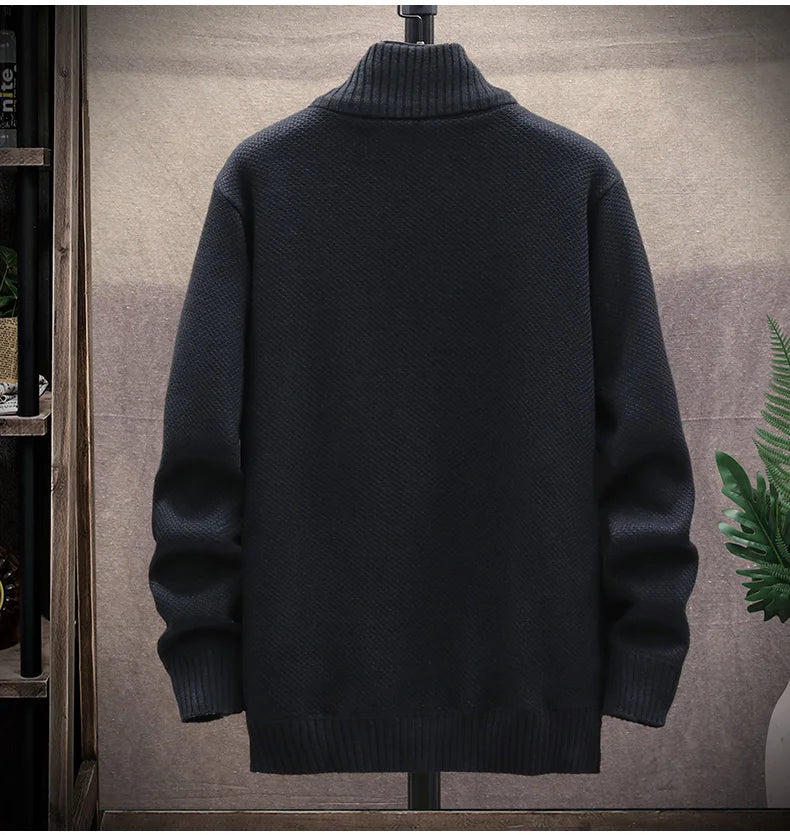 Knitted Cardigan Solid Color Sweater Men Zipper Autumn New Long-sleeved Jacket Warm Fleece Cardigans Jacket