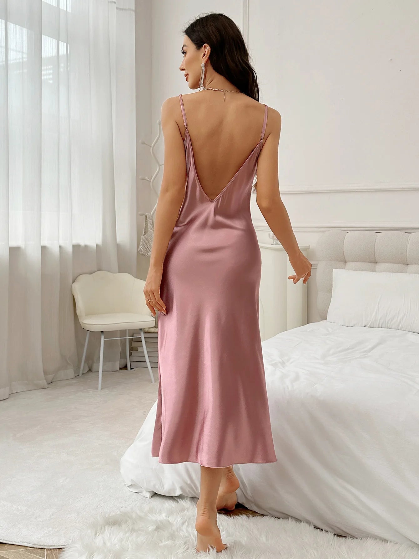 Fashion Backless Slit Ice Silk Camisole Skirt Nightgown Women's Summer Thin Breathable Imitation Silk Sexy Leopard Print Pajamas