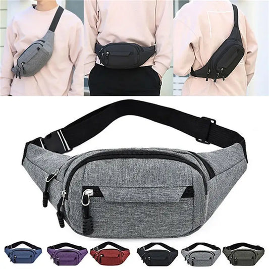 Waist Packs Waterproof Outdoor Sports Bag Unisex Canvas Pouch Fanny Pouch Solid Color Women Men Zipper Crossbody Male Bag
