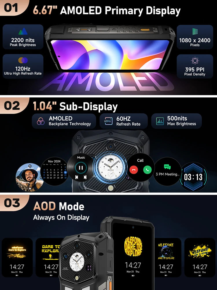 Ulefone Armor 29 Pro 5G AI Rugged Phone 21200mAh 120W 64MP Night Vision 6.67" 120Hz 512GB ROM Mobile MTK Dimensity 7400