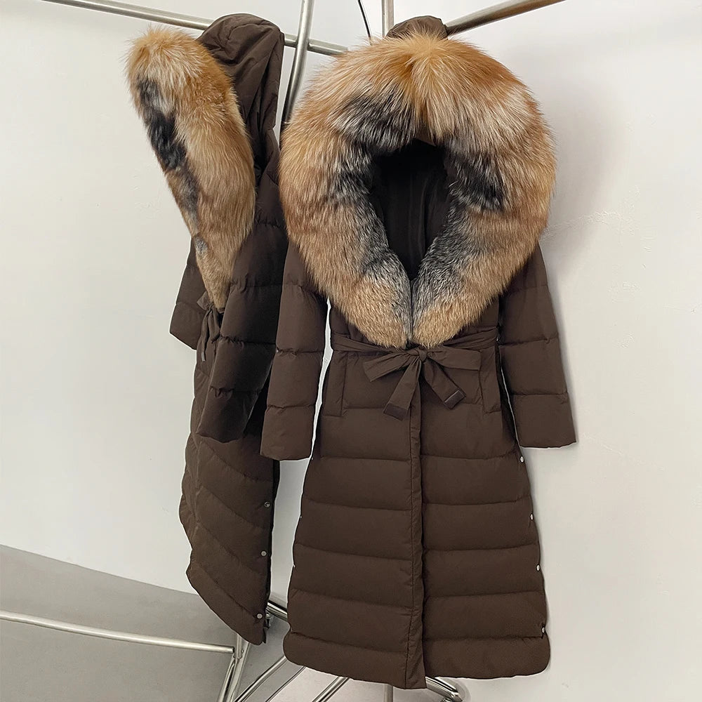 OFTBUY Long Puffer Jacket Women New 2025 Winter Warm White Duck Down Jacket Women's Real Fox Fur Coat Female Natural Fur Parkas