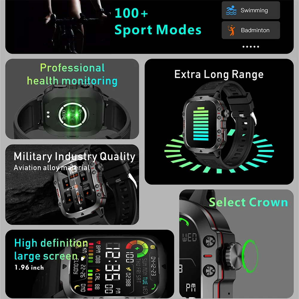 Military Men Smart Watch Bluetooth Call Fitness Clock Heart Monitor 3ATM Swim Waterproof Sport Smartwatch for Xiaomi iPhone 2025