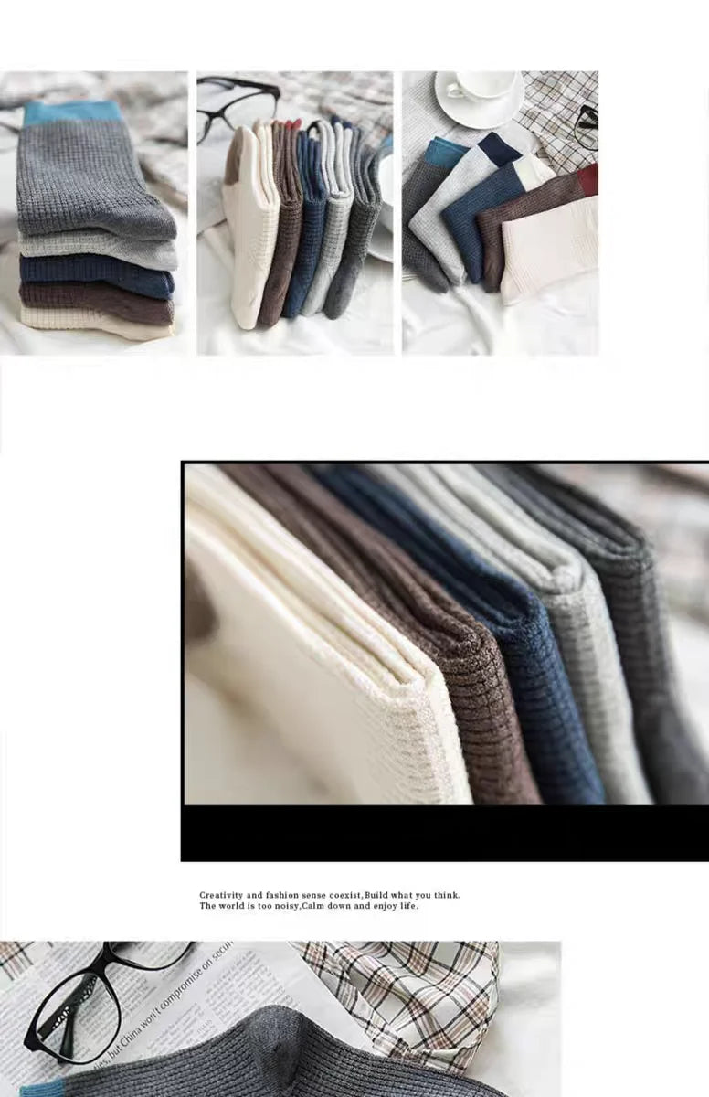 High-quality Harajuku Socks Men's mid-calf socks double-needle business and casual sock Long and warm autumn and winter socks