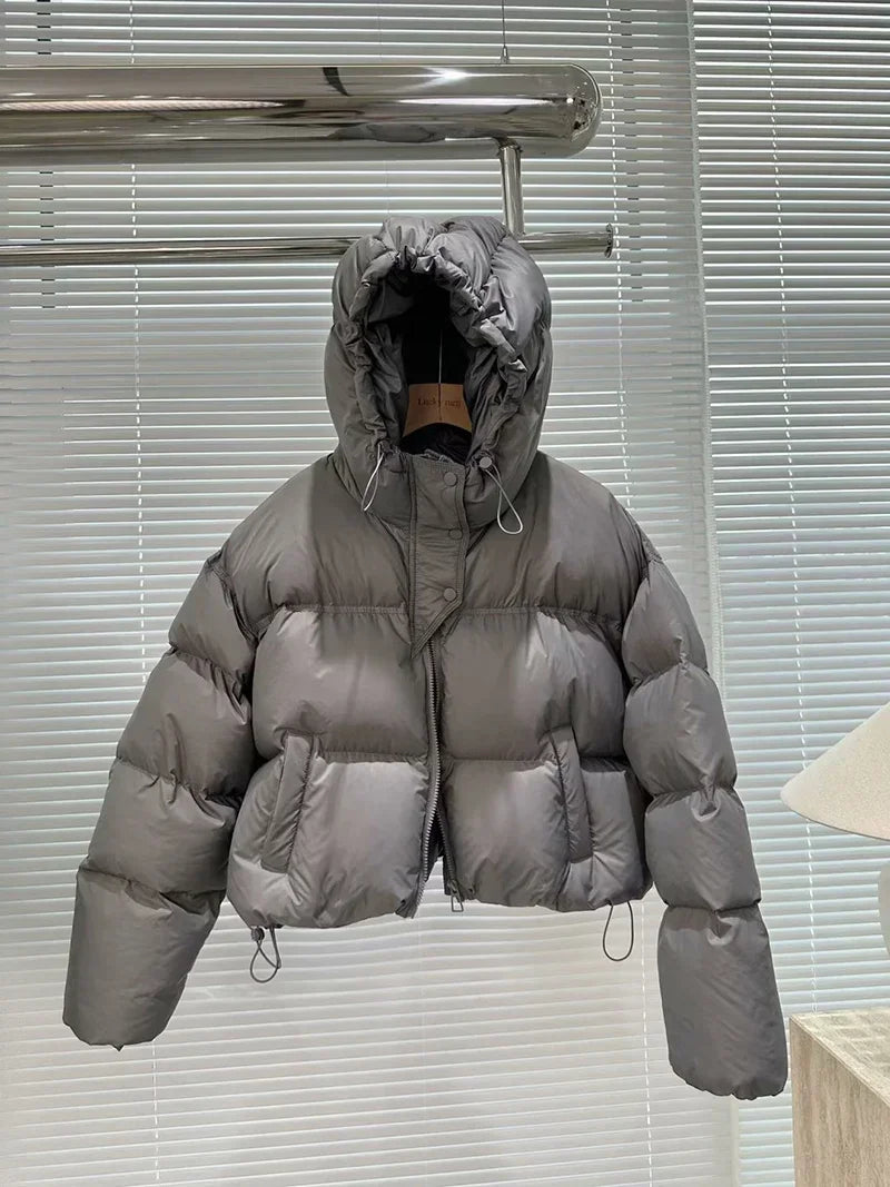 2024 New Fashion White Duck Down Jacket Hooded Women Autumn Winter Warm Over Size Casual Short Thick Outwear Female Coat