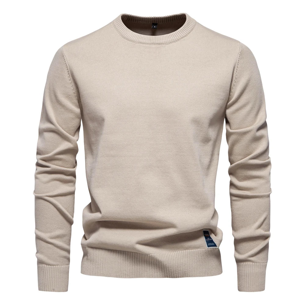 AIOPESON Mens Solid Cotton Crew Neck Knitted Pullover Sweaters Casual Fashion Classic Sweater for Men