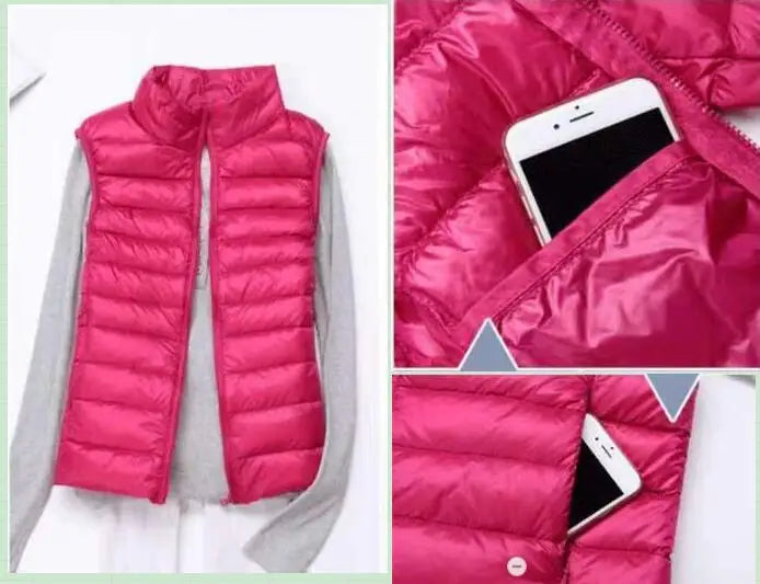 New Women Sleeveless Women's Ultra Light Down Vests Slim Jacket Girl Gilet Plus Lightweight Windproof Warm Waistcoat Portable