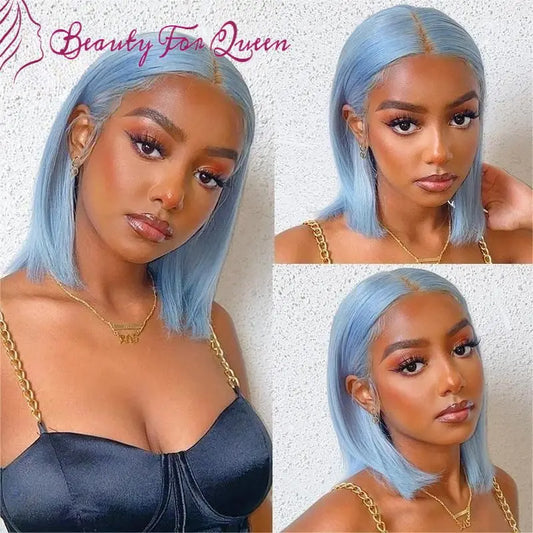 Blue Short Bob Wig Transparent 13x4 Lace Frontal Wigs Colored Human Hair Wigs For Women Pre Plucked Brazilian Remy Hair Wig 180%