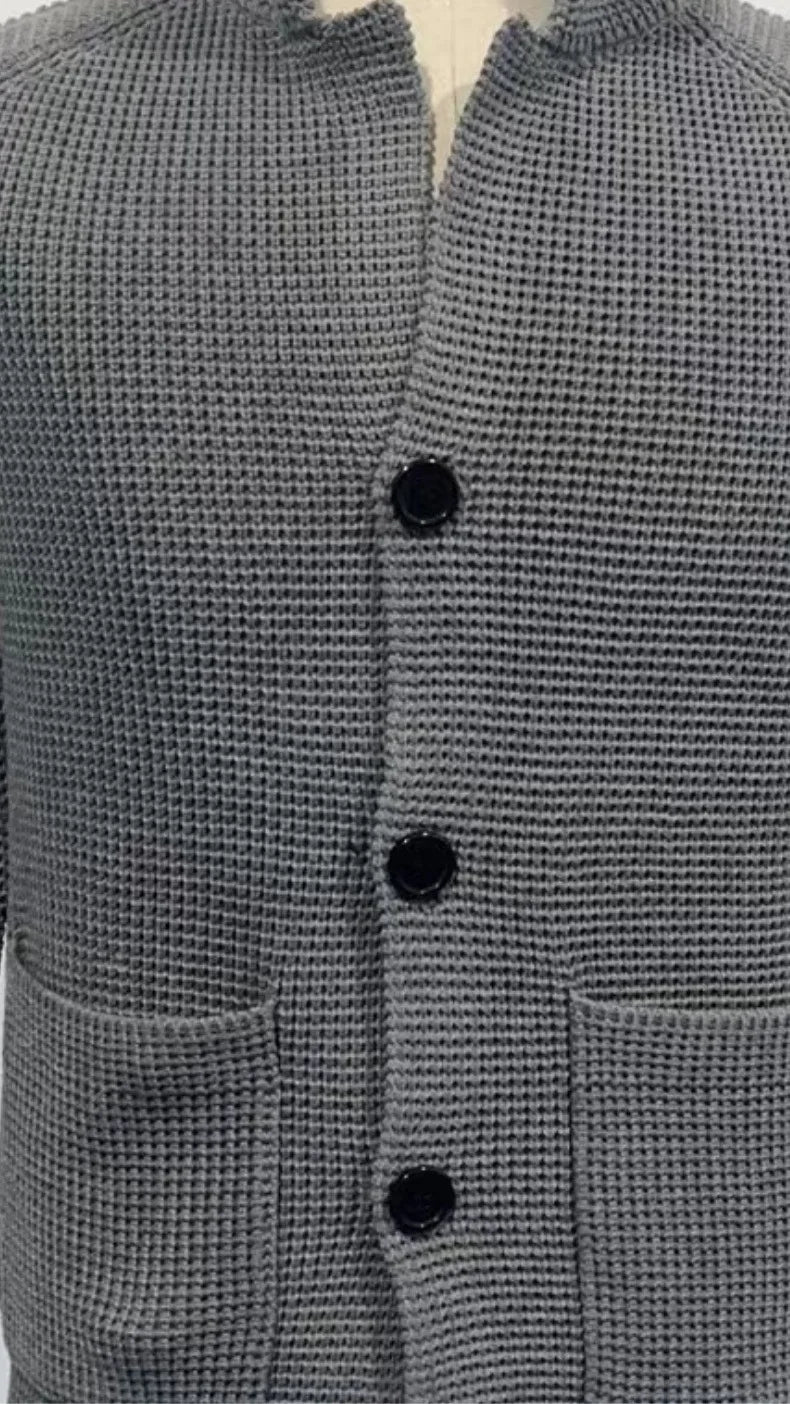 Sweaters Cardigan Men Coat Stand Collar Knitted Open Stitch Full Sleeve Splice Single Breasted Sweater Coats Autumn Winter