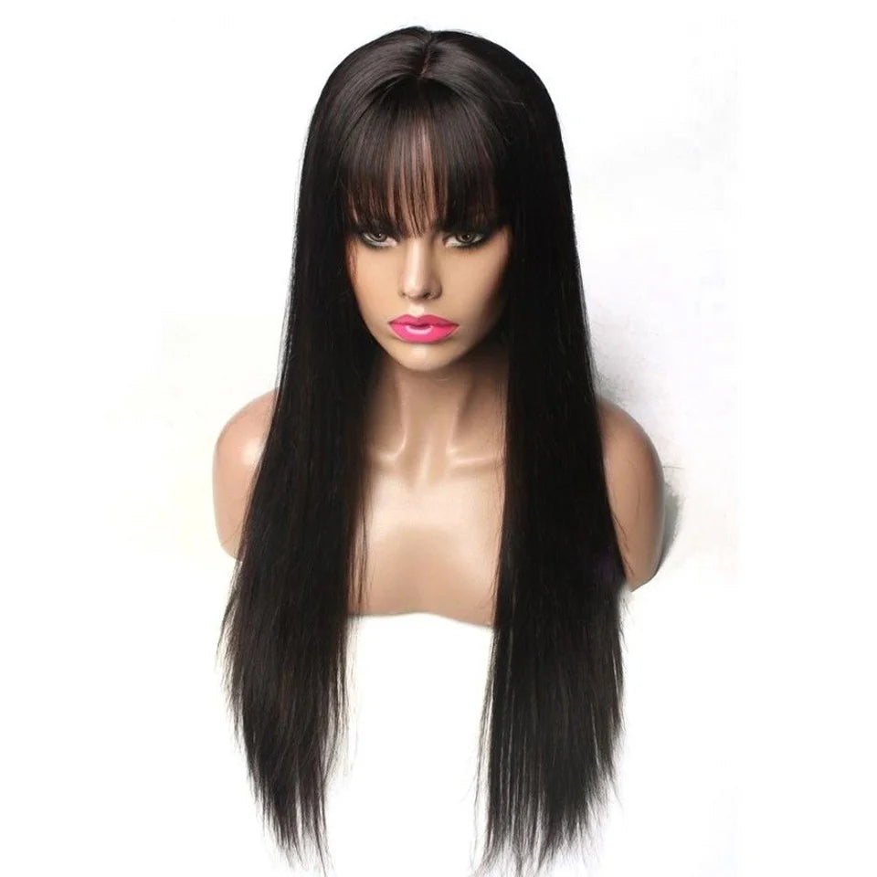 Straight Human Hair Wigs With Bangs 5x5 Hd Lace Closure Wig Fringe 13x4 Lace Frontal Glueless Wig Human Hair Ready To Wear Cheap