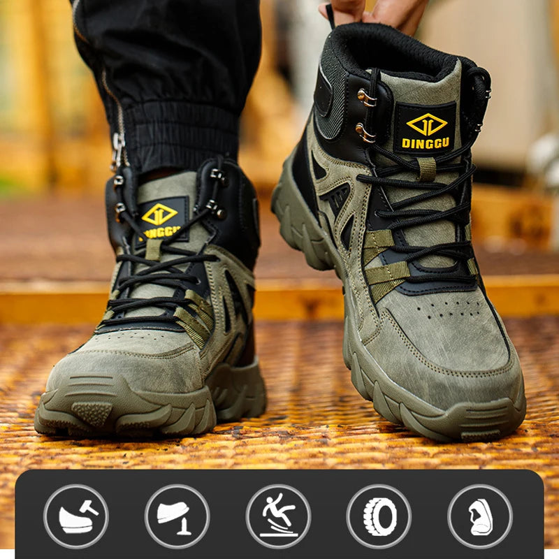 Outdoors Indestructible Shoes Work Boots Steel Toe shoes Men Safety boots Anti-smash Anti puncture Industrial Shoes Non-slip