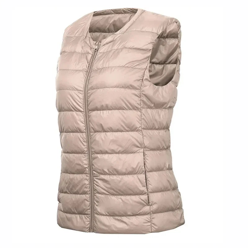 Autumn Winter Women Ultra Light Thin Duck Down Vest Sleeveless O-Neck Zipper Waistcoat Windproof Puffer Female Quilted Jackets