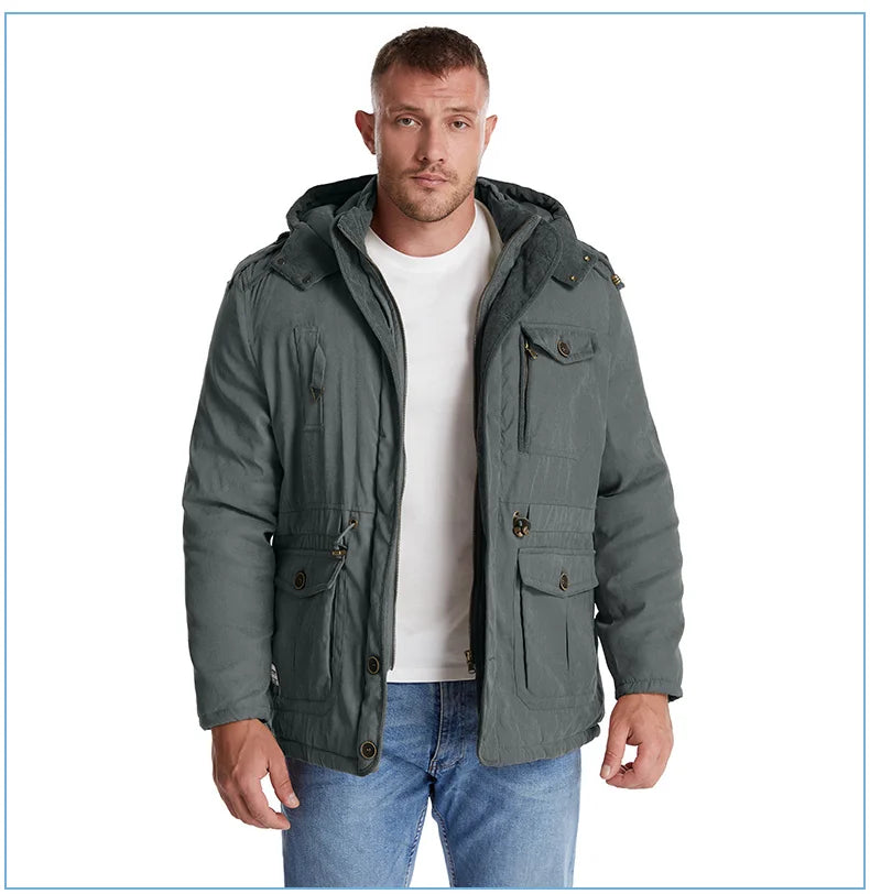 LZLLTT Men Winter Warm Parkas Mens Fleece  Jacket Parkas Men Casual Cotton Outdoor Fur Trench Padded Jackets Coats