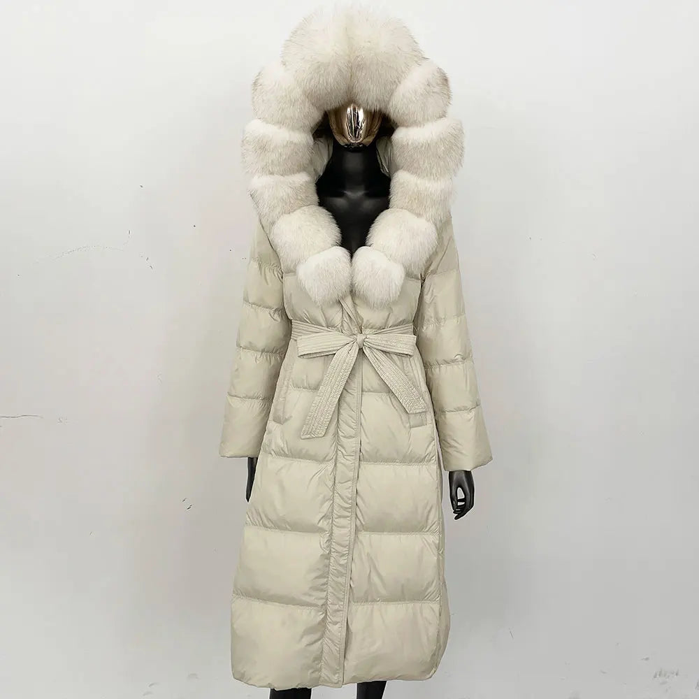 Down Jacket Winter Long Hooded Puffer Jacket Women Warm Thickened Real Fox Fur Collar White Duck Down Jacket Waterproof Parkas