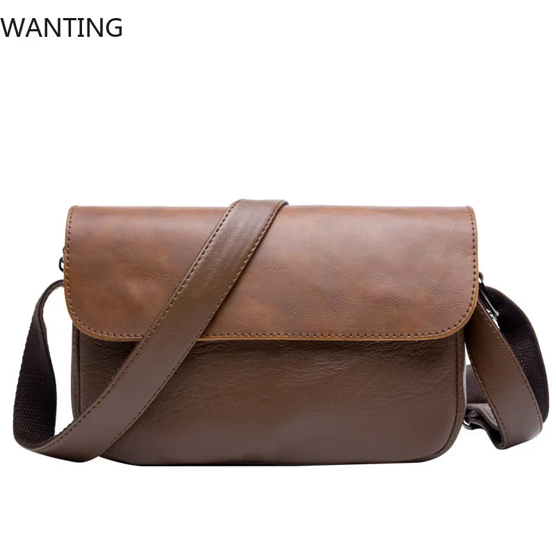 Retro Fashion Crossbody Bags Men Small Flap Men's Crossbody Bag Luxury PU Leather Shoulder Messenger Bag Male Sling Handbags