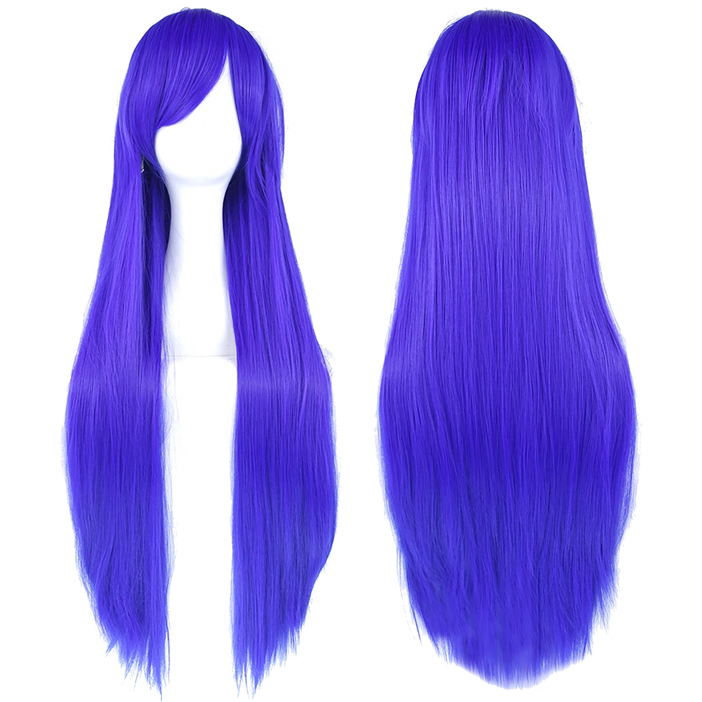 Soowee 80cm Long Synthetic Hair White Purple Cosplay Wigs Party Black Hair Straight Wig Hairpiece for Women