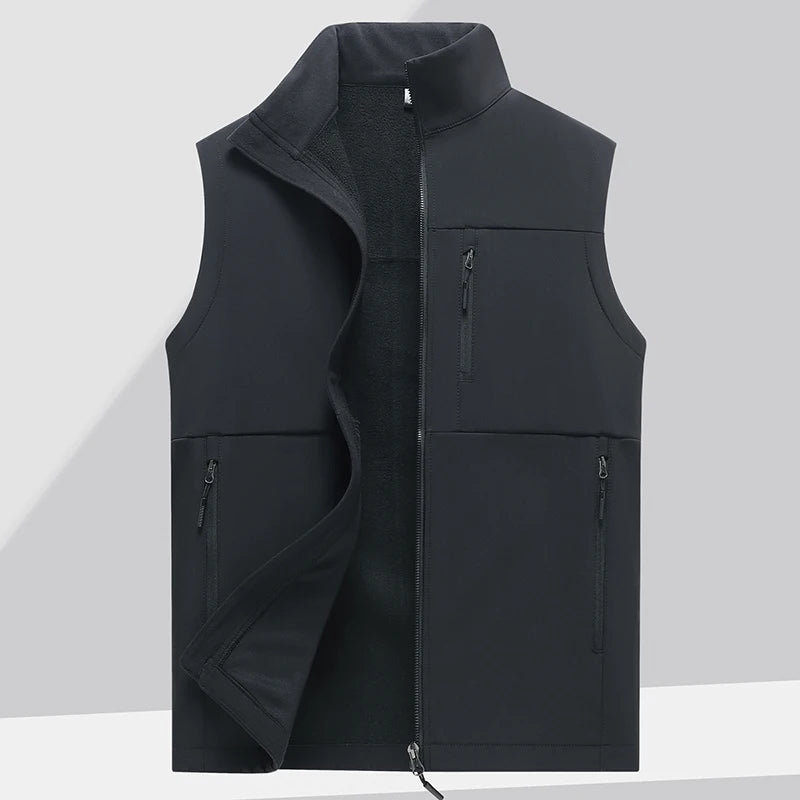 Soft shell thick vest men's autumn and winter work clothes plush jacket waterproof sleeveless windproof running sports vest
