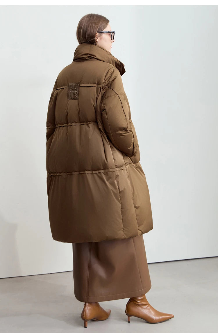 Amii 2024 Winter New Women's Velcro Loose Coat Top Warm Stand-up Collar Letter Embroidered Seal Zipper Down Jacket 12444103