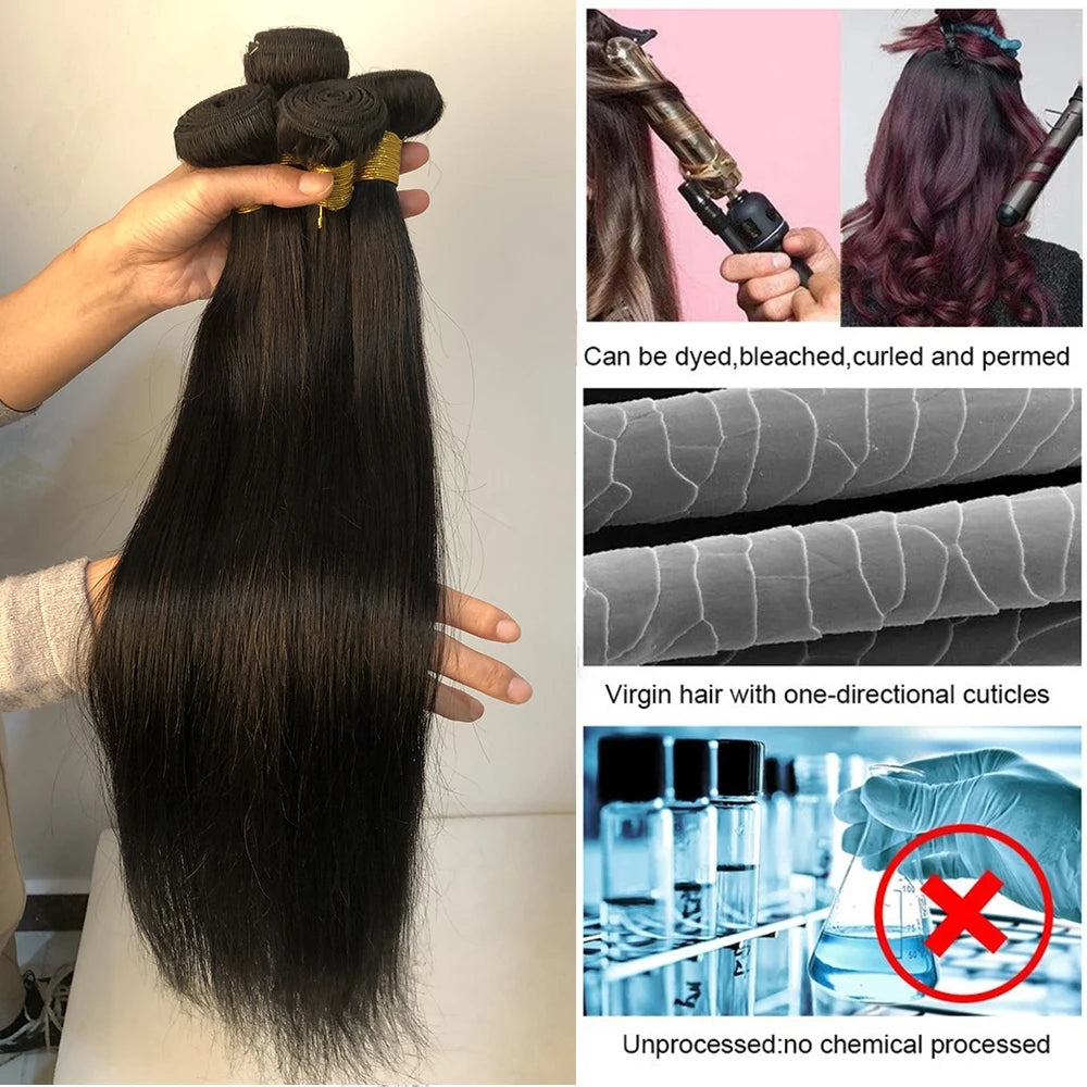 Straight Bundles Human Hair 10-30 Inch Hair Weave Bundles 100% Human Hair Extensions Natural Black Raw Hair Bundles 50G/Pcs