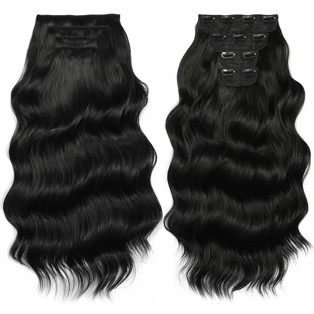 Clip In Hair Extensions 4PCS Full Head 22 Inch Long Curly Wavy Synthetic Hair Pieces Natural Wavy For Women Girls Hair