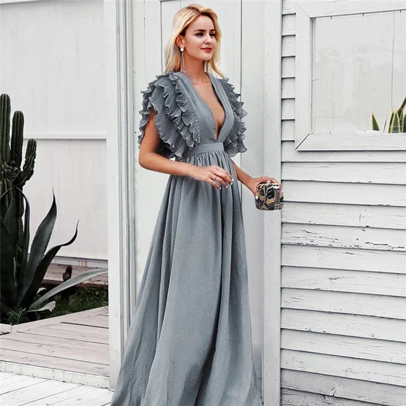 Maxi Dress Long Elegant Dress Plus Size Women Luxury Deep V Party Dresses Women Evening Korean Style Women Vestidos De Verano