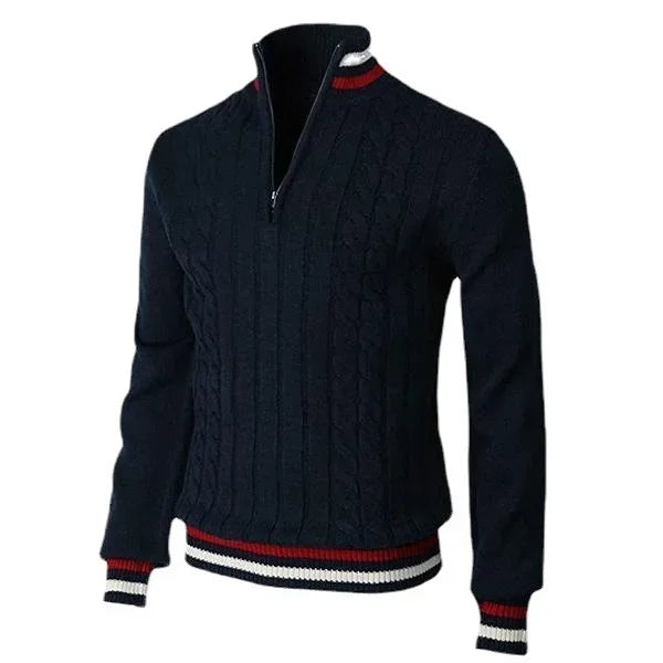 Men Pullovers Sweaters Turtleneck Zipper Thick Tops Full Sleeve Splice Simple Slim Fit Top Knit Casual Regular Autumn Winter