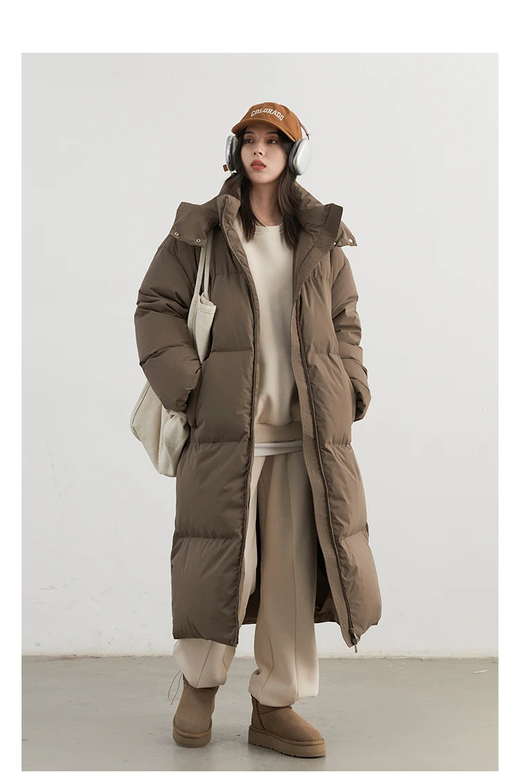 CHIC VEN Fashion Women Down Coats Hooded Thick Loose Solid Female 90 White Duck Down Jacket Ladies Topcoat Autumn Winter 2025