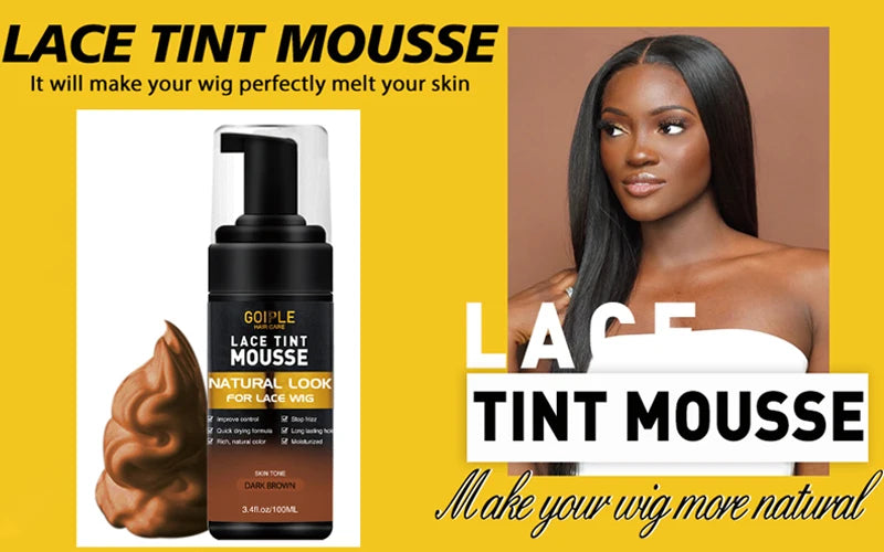 GOIPLE 200ML Lace Tint Mousse for Wig Grids Concealer Waterproof Melt Lace Dye Front Tint Spray Foam Quick Dry Wig Knots Healer