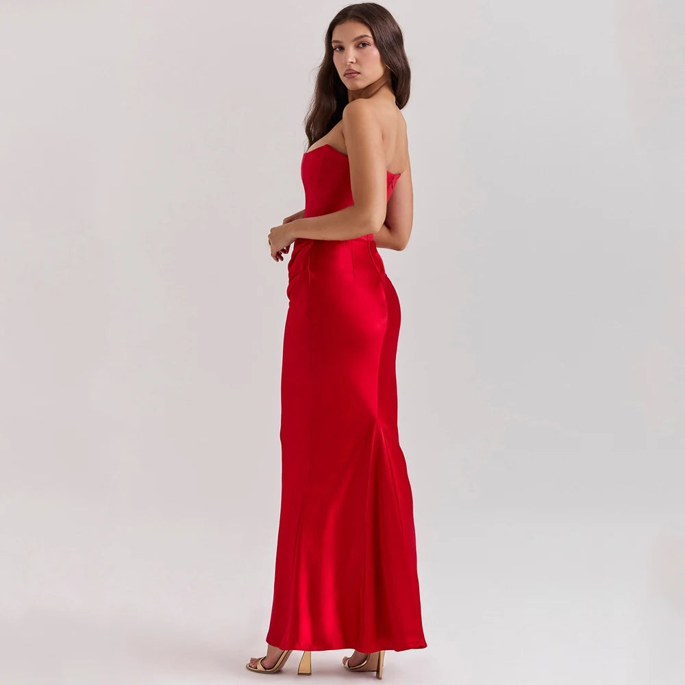 Elegant Mermaid Maxi Dress for Women Formal Occasion Prom Gown Strapless Corset Ruched Long Dress Party Evening Dress Lady Robe