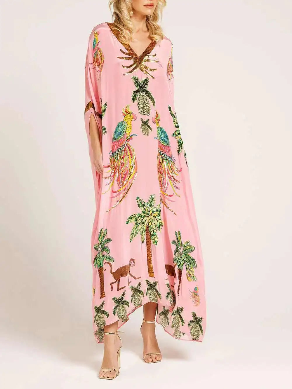 Women Bohemian Maxi Dresses 2025 Summer Loose V-neck Fashion Sexy Hipster Elegant Retro Printed Female Casual Long Robe Vestidos
