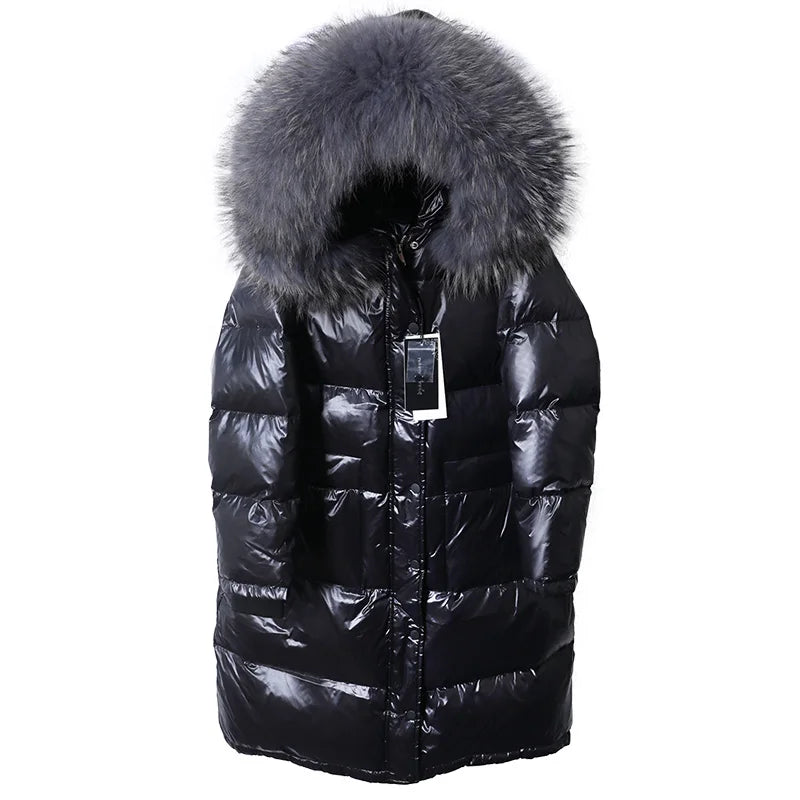 Maomaokong 2022 Women Winter Black Loose Long Down Jacket  Real Fox Fur Collar Hooded Fashion Waterproof Female Extra Large Coat