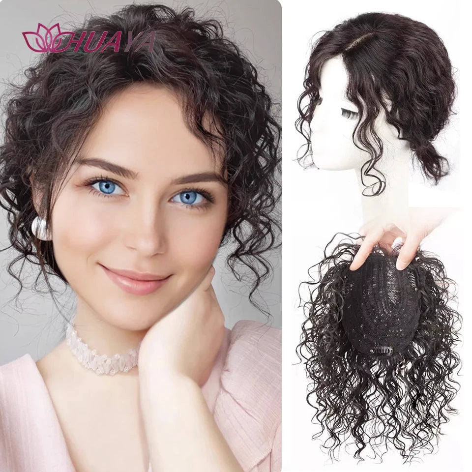 Synthetic Hair Toppers for Women Short Curly Clip In Hair Topper Wiglets with Middle part Bang Add Hair Volume Cover Gray Hair
