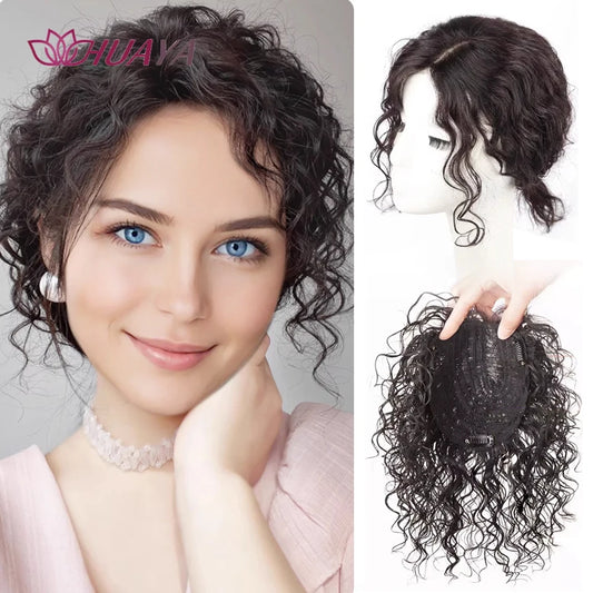 Synthetic Hair Toppers for Women Short Curly Clip In Hair Topper Wiglets with Middle part Bang Add Hair Volume Cover Gray Hair