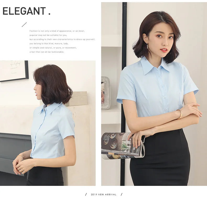 2024 White shirt women's long-sleeved professional work clothes slim stretch no-iron top