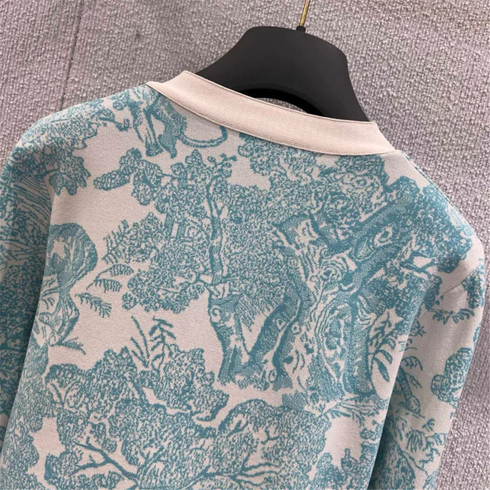 Women's Clothing 2025 Early Autumn New Style Temperament Jungle Jacquard Knitted Cardigan Top+French Elegant Half Skirt Two-Piec