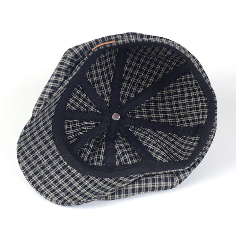 Spring Summer Plaid Newsboy Cap Breathable Peaky Octagonal Hat Vintage Soft Casual Berets Cap Visor Gatsby Flat Ivy Hat