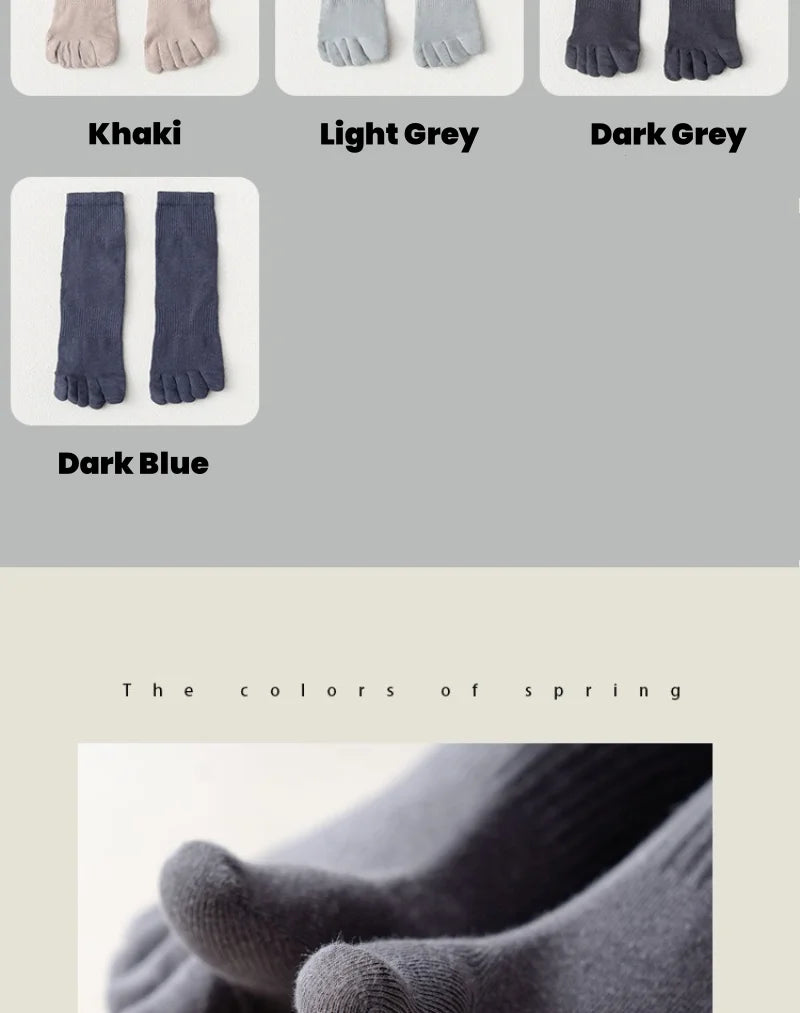 Men's Cotton 5 Toe Socks Mid Cuff Anti Odor Sweat Wicking Non Slip for Spring Autumn Casual Athletic Solid Color Daily Comfort