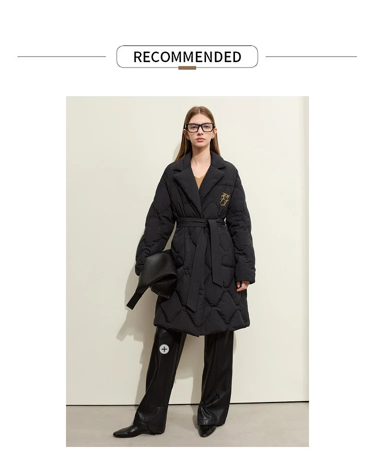 AMII Minimalism Down Jacket For Women 2025 New Blazer Collar Winter Lightweight Thermal Belt Diamond Solid Coat Female 12344061