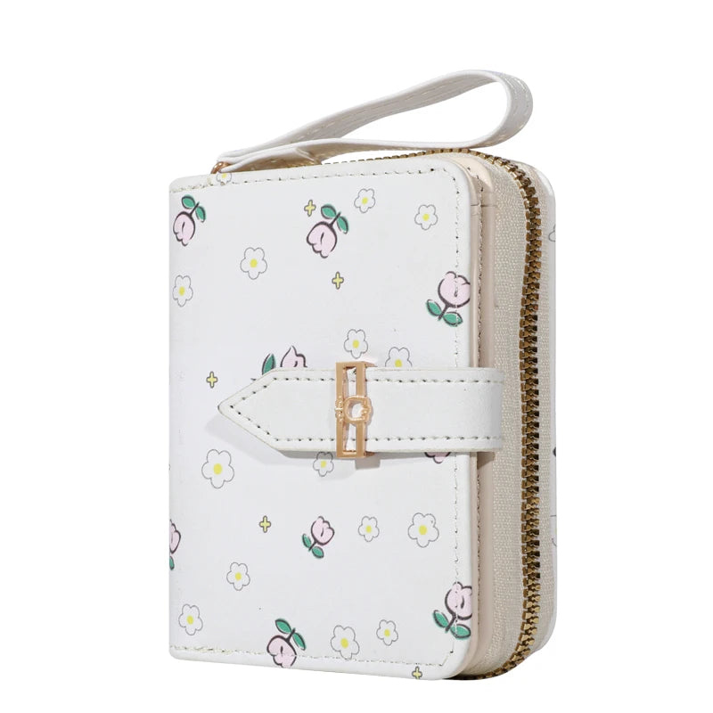 Flower patterned credit card holder for women or men's small card case with zipper hand-held wallet