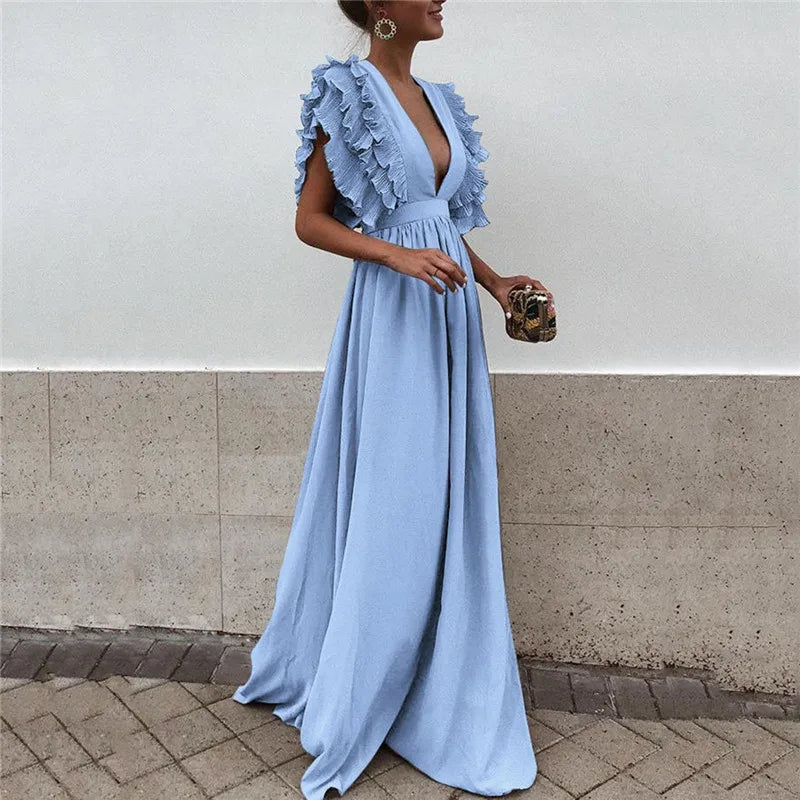 Maxi Dress Long Elegant Dress Plus Size Women Luxury Deep V Party Dresses Women Evening Korean Style Women Vestidos De Verano