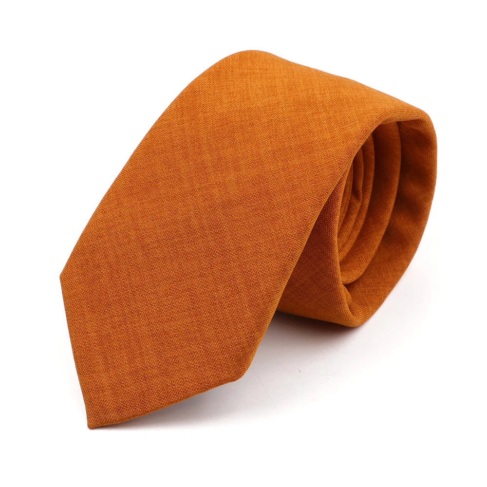 Novelty New Solid Color Ties For Men 100%Cotton Handmade High Quality Necktie Pink Green Orange 6.5cm Skinny Slim Ties Accessory
