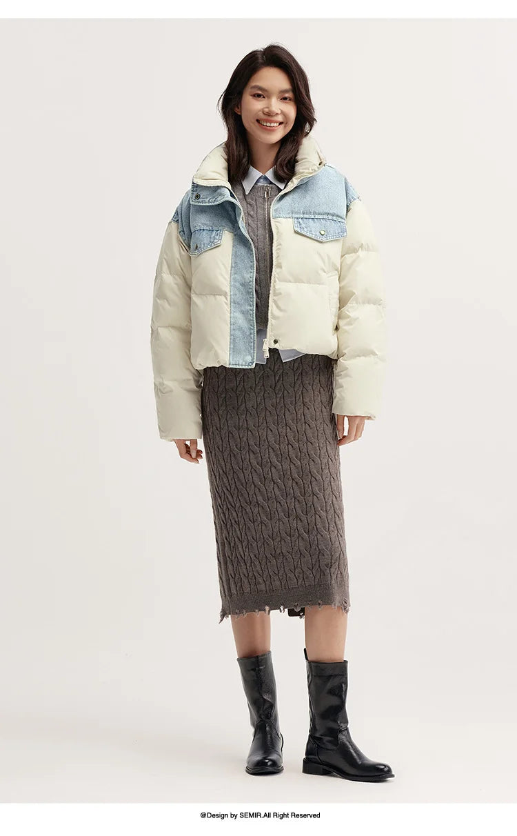 Semir Down Jacket Women Waterproof Patchwork Oversize Stand Collar 2025 Winter New Trendy Coat
