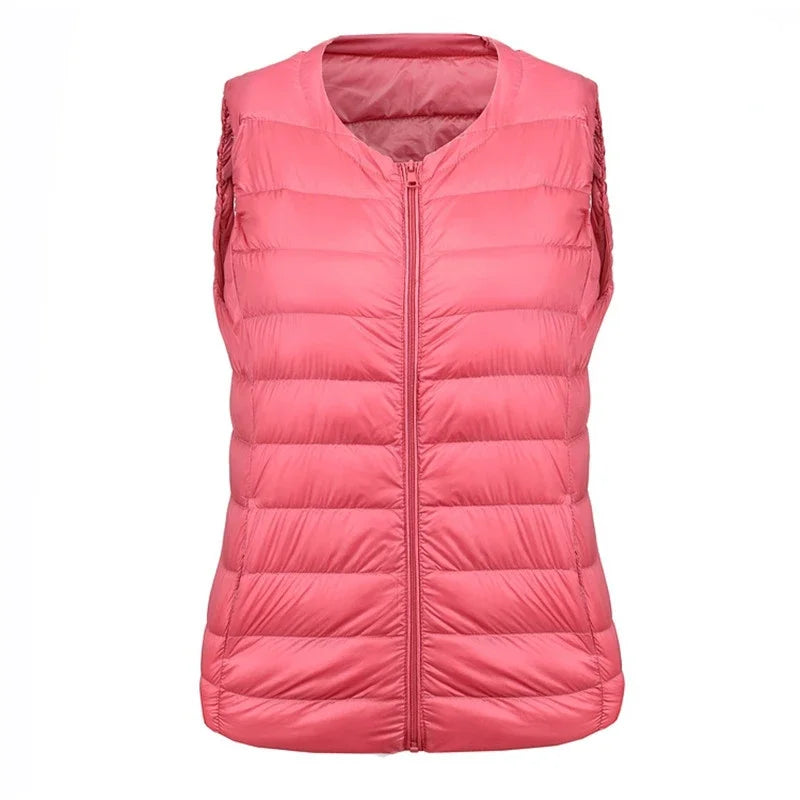 Autumn Winter Women Ultra Light Thin Duck Down Vest Sleeveless O-Neck Zipper Waistcoat Windproof Puffer Female Quilted Jackets