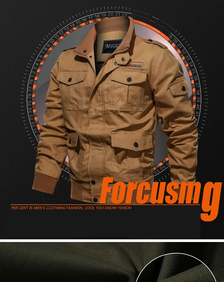 American style jacket for men's spring and autumn 2024 newmulti pocket outdoor pure cotton casual workjacket stand up collar top