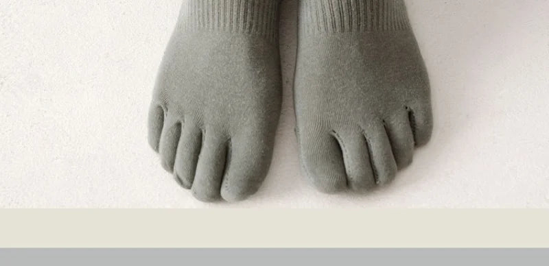 Men's Cotton 5 Toe Socks Mid Cuff Anti Odor Sweat Wicking Non Slip for Spring Autumn Casual Athletic Solid Color Daily Comfort