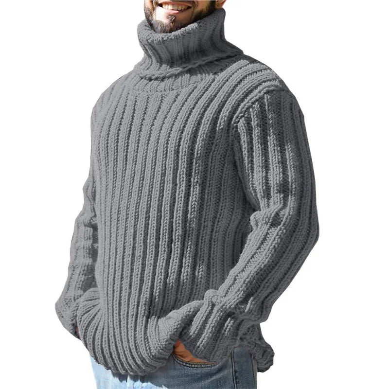 Pullovers Men Sweaters Turtleneck Knitted Tops Full Sleeve Knit Solid Sweater Top Splice Casual Loose Regular Autumn Winter