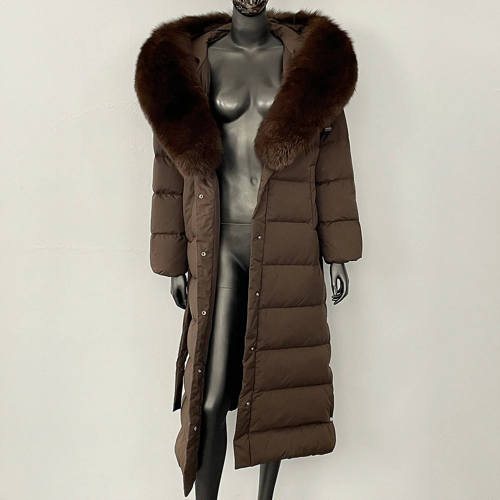 OFTBUY Long Puffer Jacket Women New 2025 Winter Warm White Duck Down Jacket Women's Real Fox Fur Coat Female Natural Fur Parkas